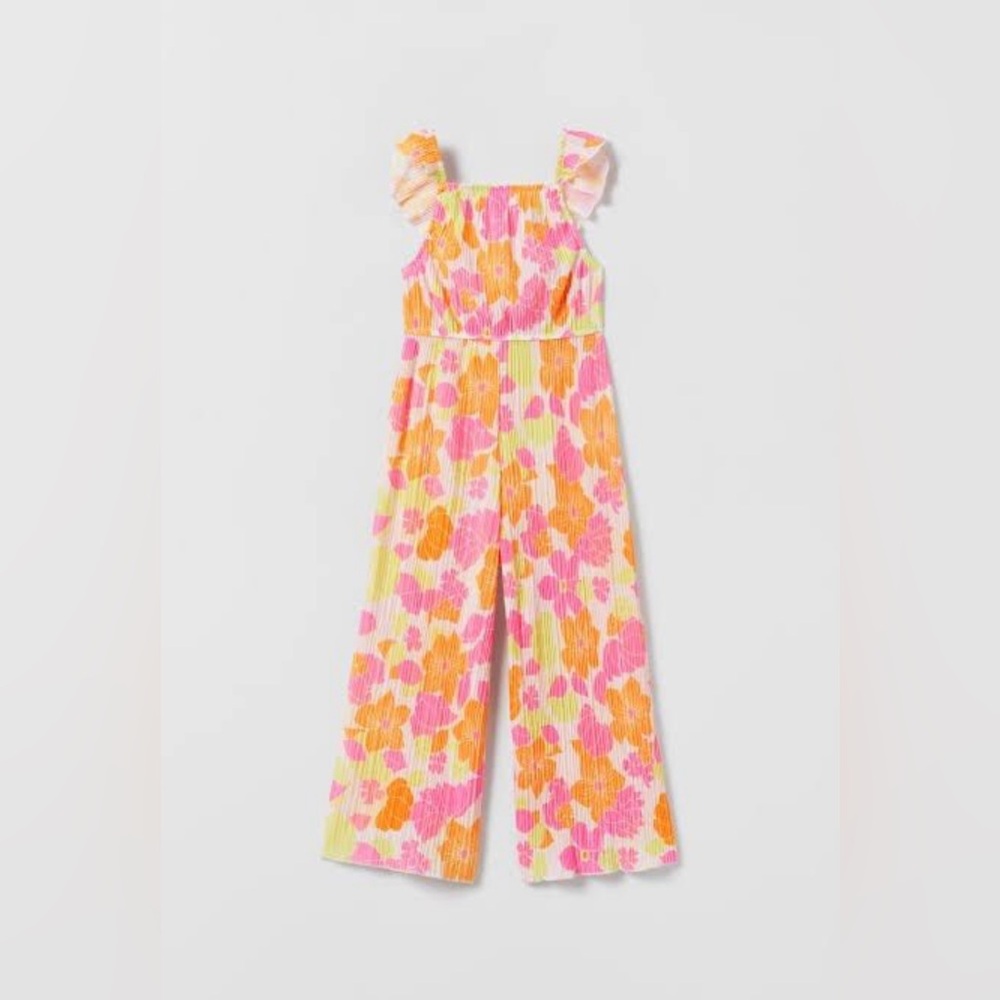 ZARA Girls Pleated Floral Jumpsuit